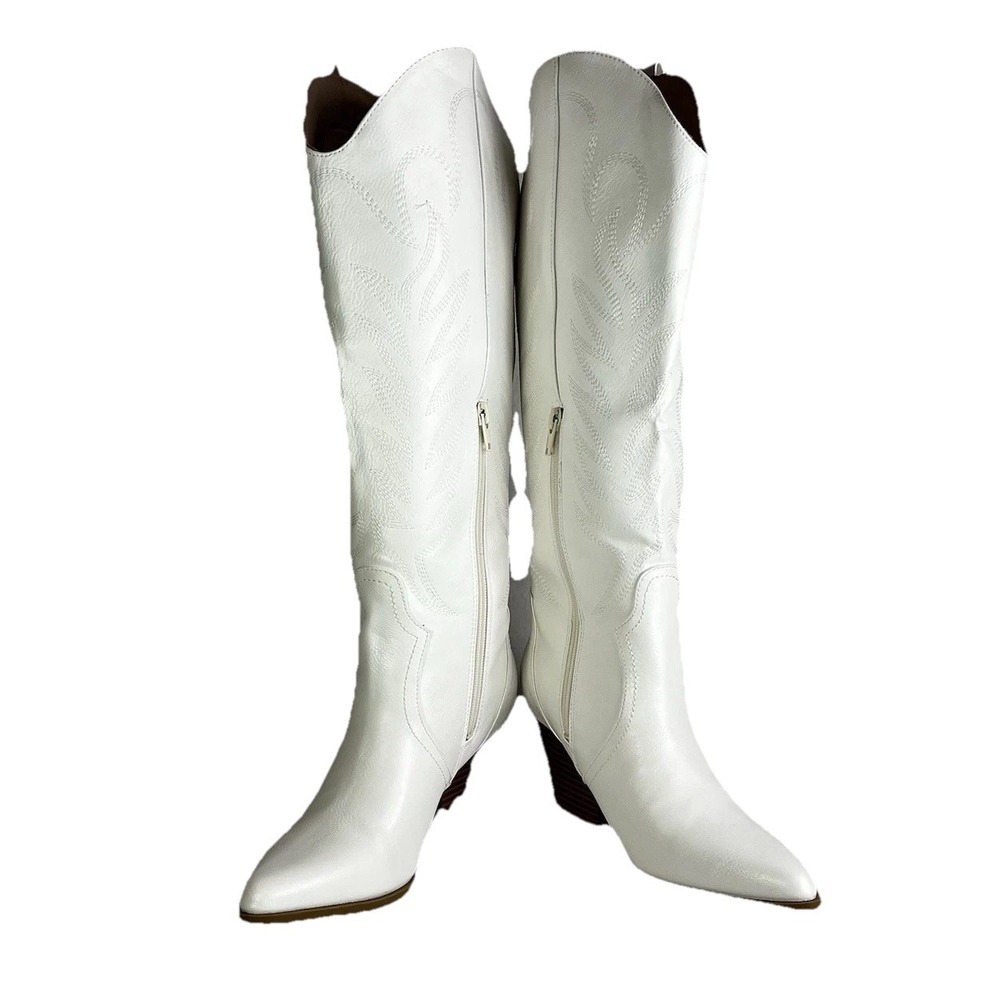 Arromic White Cowgirl Boots Embroidered‎ Western Knee High Pointed Toe Size 8.5